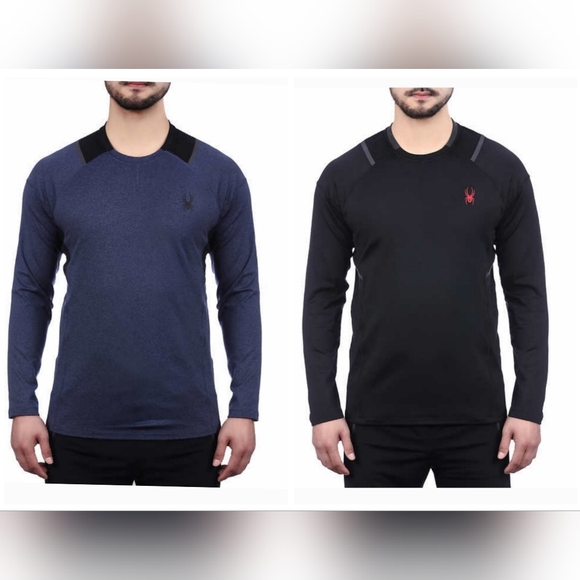 (2) NEW! Spyder Active Men’s boys Long Sleeve Shirt Black Blue Size XXL XX-LARGE - Picture 1 of 8